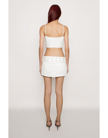 Denim Belted Mini Skirt | White