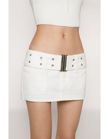 Denim Belted Mini Skirt | White