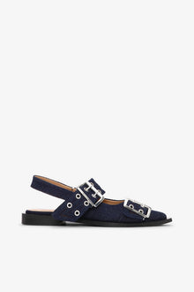 Denim Feminine Buckle Ballerinas | Dark Navy