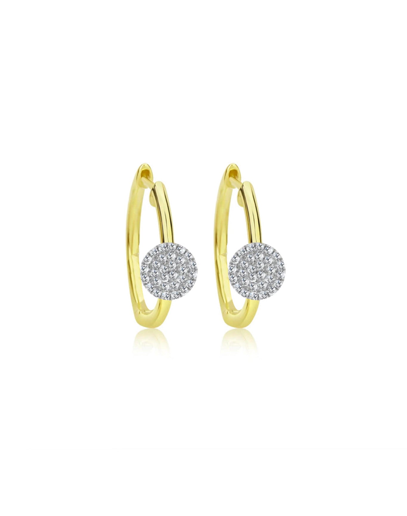 Diamond Disk Hoops | 14K Two Tone Gold