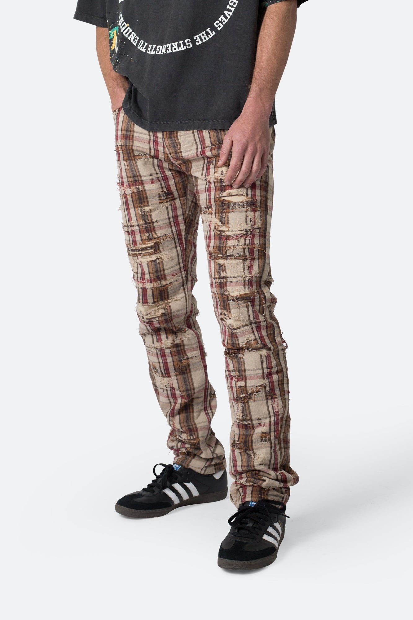 Distressed Plaid Pants | Multi