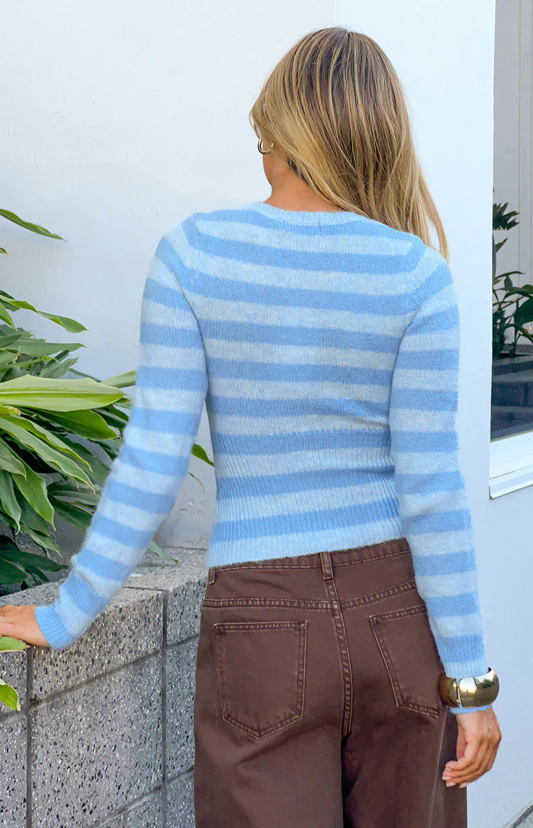 Dori Zip Stripe Knit Sweater | Blue
