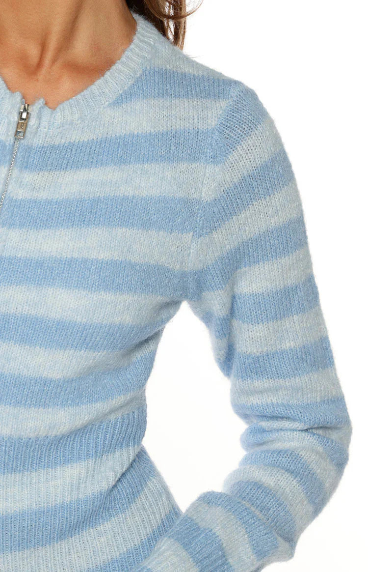 Dori Zip Stripe Knit Sweater | Blue
