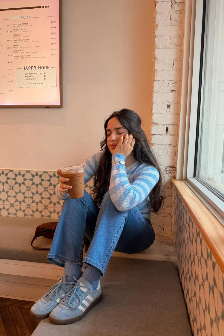 Dori Zip Stripe Knit Sweater | Blue