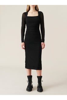 Dotted Mesh Midi Dress | Black