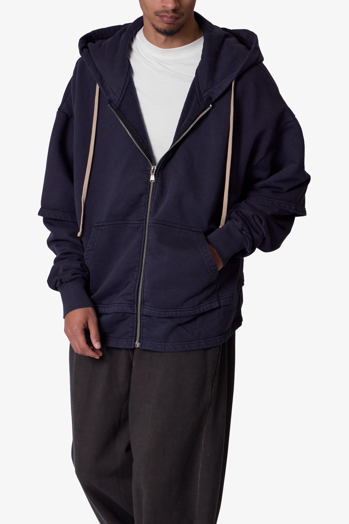 Double Layer Zipper Sweater | Washed Black