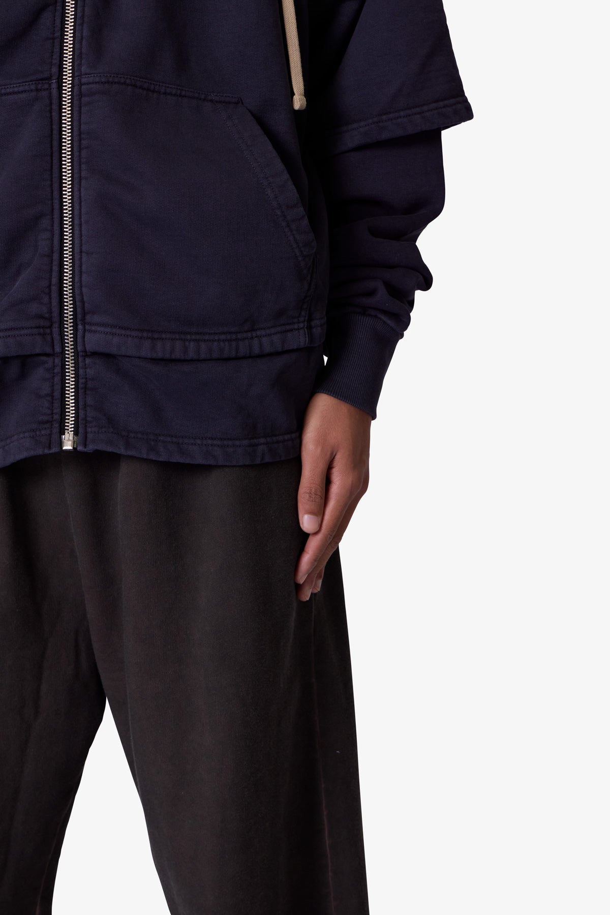 Double Layer Zipper Sweater | Washed Black