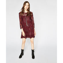 Dress In Embroidered Fabric With Lace | Women | Burgundy