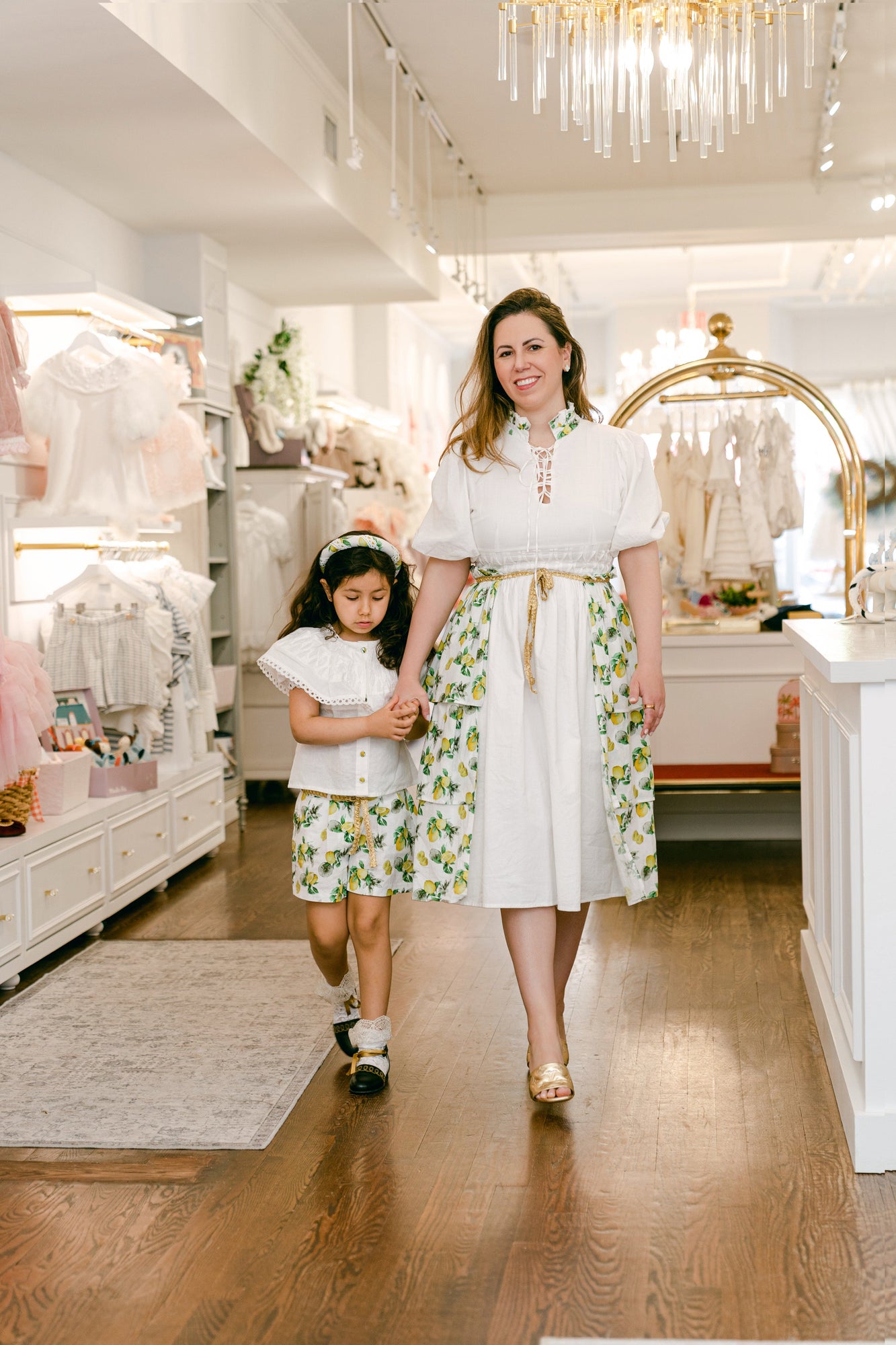 Women | Amalfi Lemon Print Linen Mom Dress | White x Green x Yellow