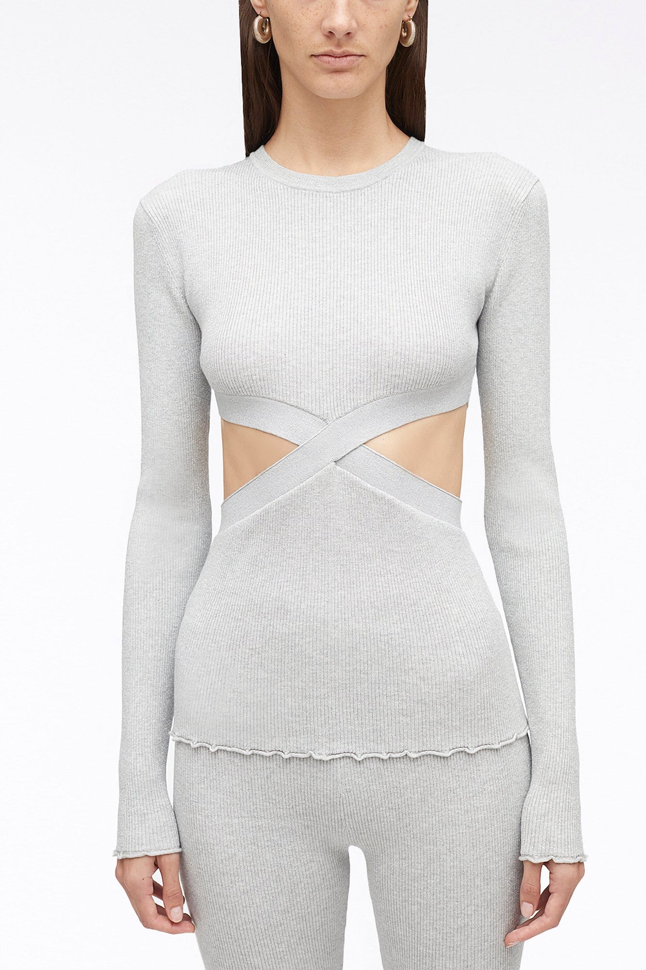 Marled Lurex Crossover Cut Out Pullover | Black/Midnight