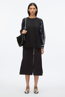 Long Sleeve Tee with Stripe Shirting Sleeves | Black/Midnight