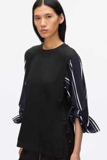 Long Sleeve Tee with Stripe Shirting Sleeves | Black/Midnight