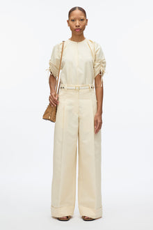 Gathered Sleeve Band Collar Top | Gardenia