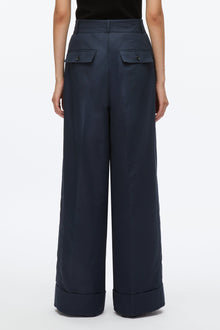 Petite Pleated Wide Leg Trouser | Midnight