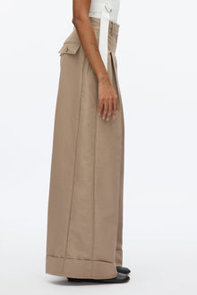 Petite Pleated Wide Leg Trouser | Stone Grey