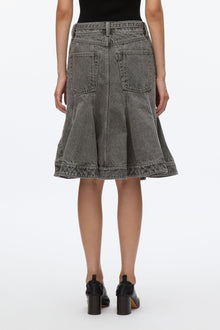 Flounce Hem Belted Denim Skirt | Washed Grey