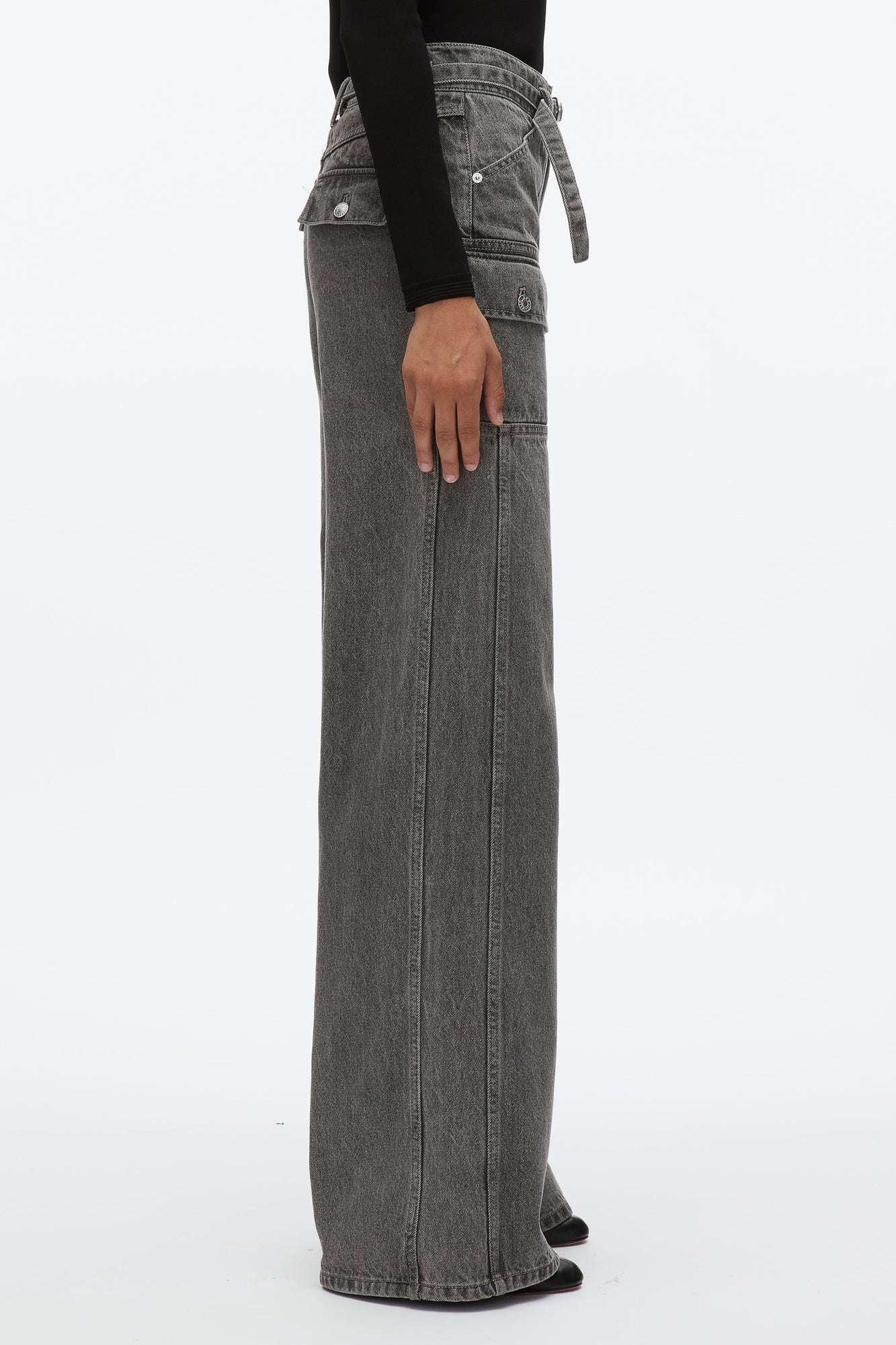 Cargo Wide Leg Belted Jeans | Washed Grey