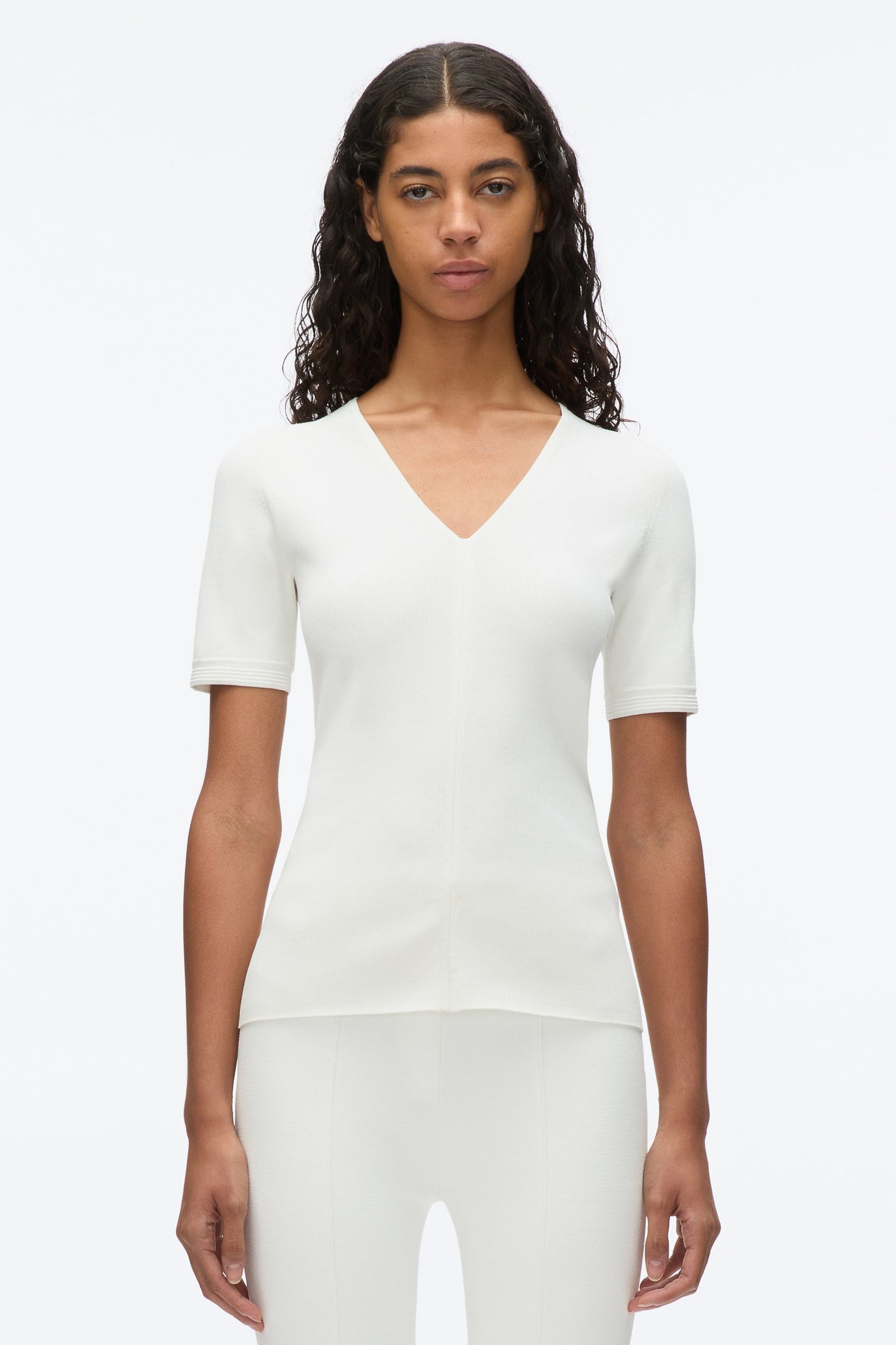 Compact Rib V-Neck Tee | Ivory