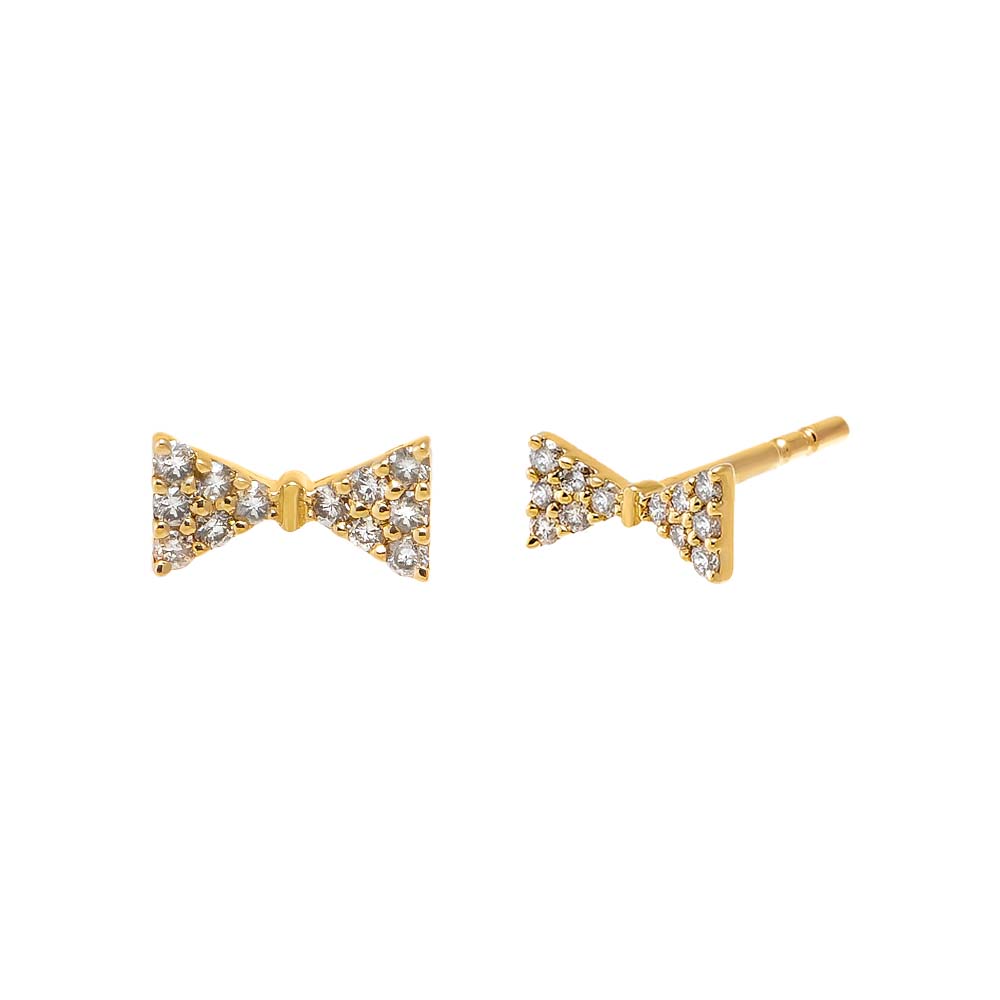14K Gold Diamond Pave Mini Bow Stud Earring 14K - Adina's Jewels