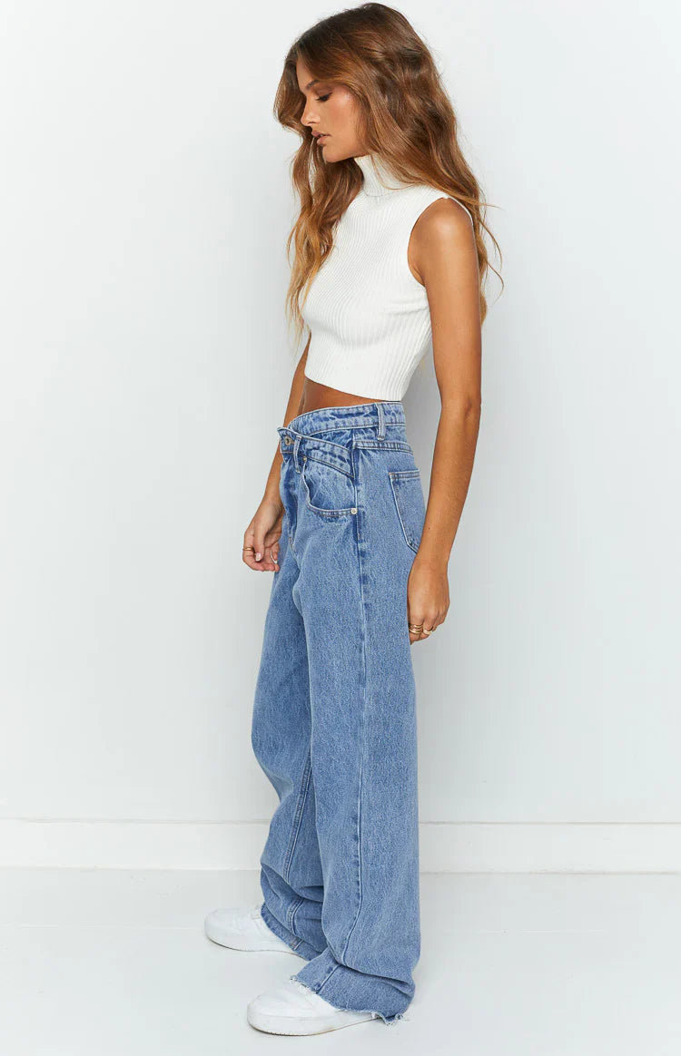 Kansis Uneven Waist Jeans | Blue
