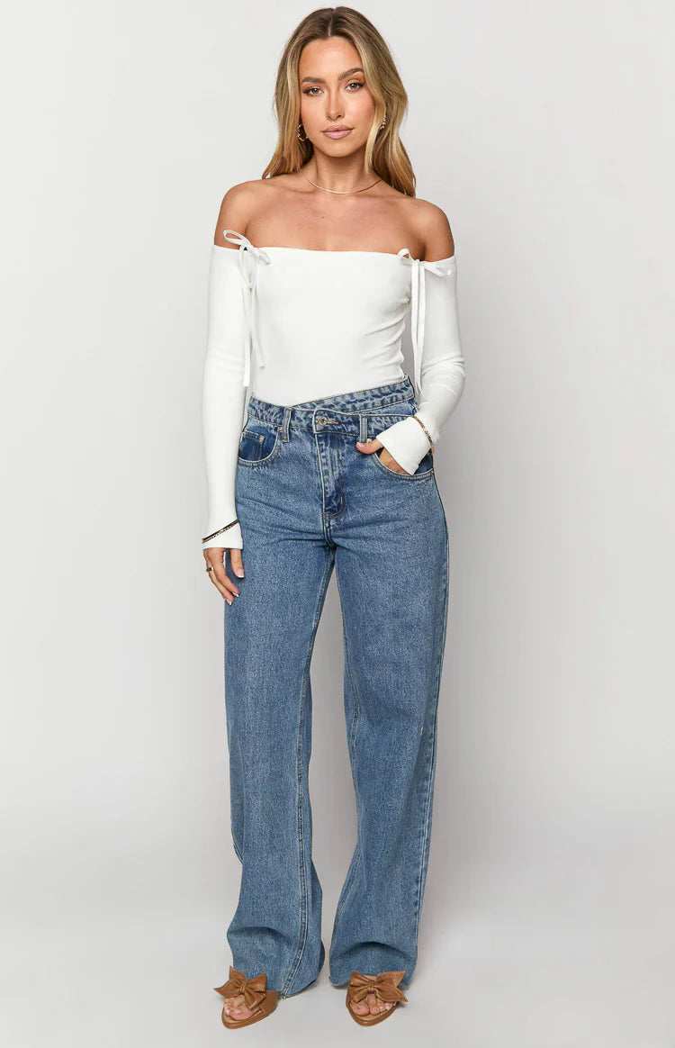 Kansis Uneven Waist Jeans | Blue