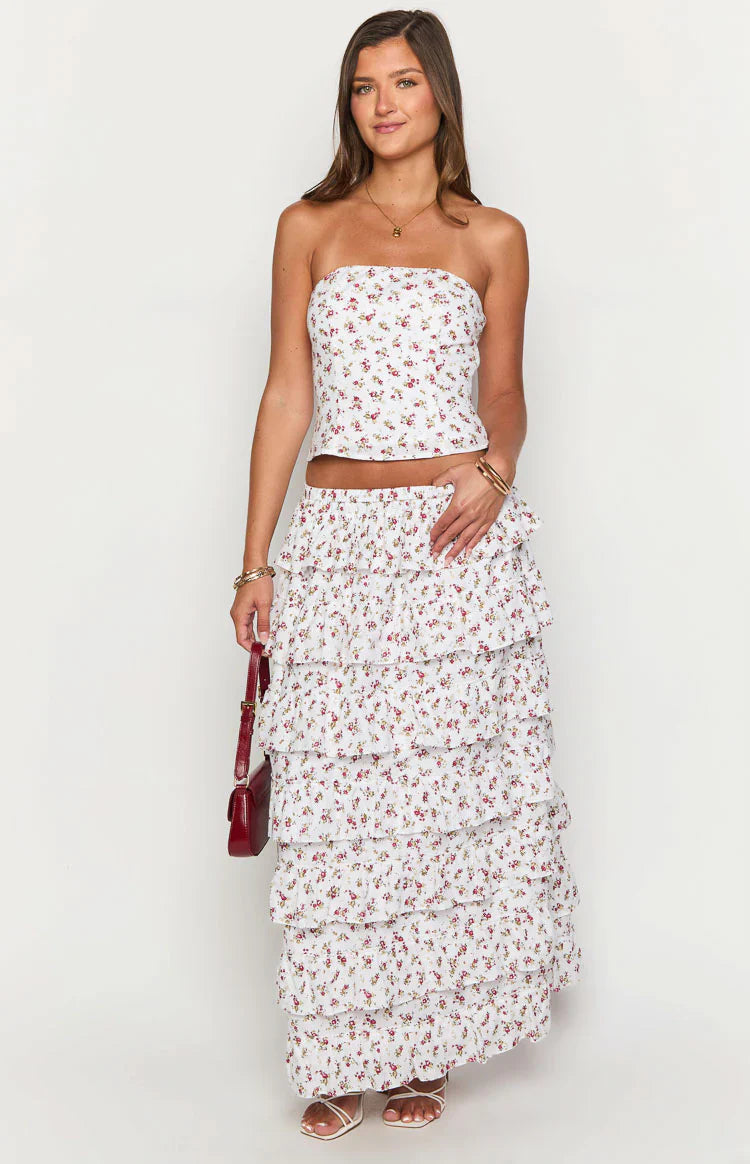 Paisley Floral Strapless Top | White