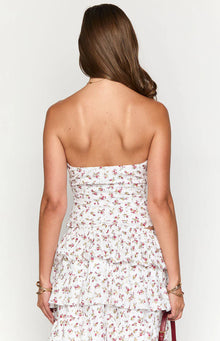 Paisley Floral Strapless Top | White
