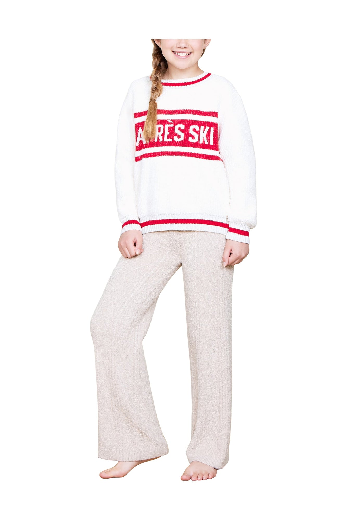 Youth | Cozychic Cotton Apres Pullover | Cream/Americana Red