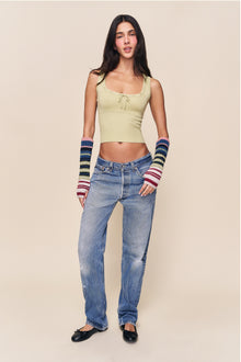 Womens | Rib Arm Warmers | Striped Matcha Green