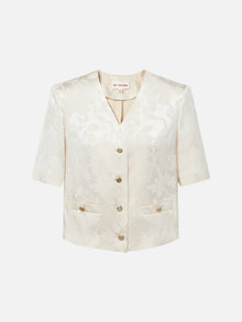 Jacquard Pattern Silk-Blend Top | Beige
