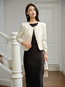 Roundneck Golden Button Blazer | Beige