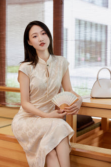 Traditional Style Silk Dress | Beige