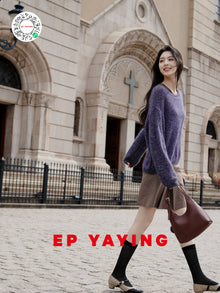Mohair Fancy Yarn Wool Sophisticated Knit Top | Purple