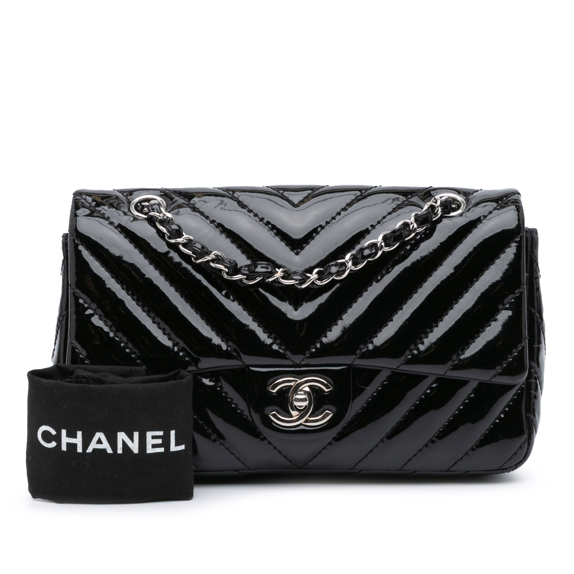 Chanel | Pre-Owned Medium Classic Chevron Patent Double Flap - II | Black