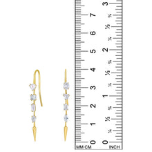 14k gold Diamond Drop Earrings with emerald cut, cushion cut, trillion cut, Pear cut, baguette cut diamonds on a white background with ruler measuring, 4 inches tall