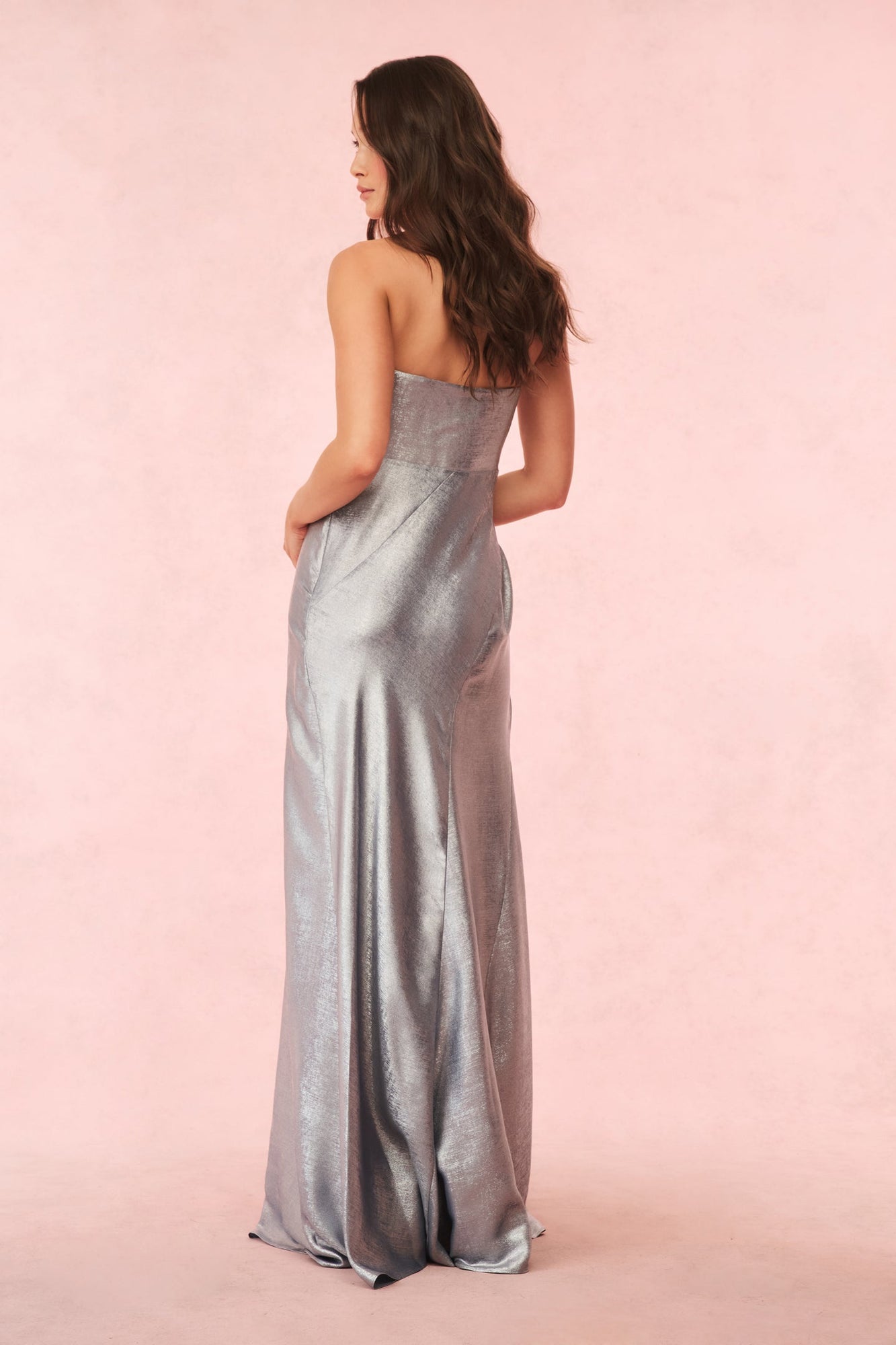 Elmina Strapless Metallic Gown | Metallic Baby Blue