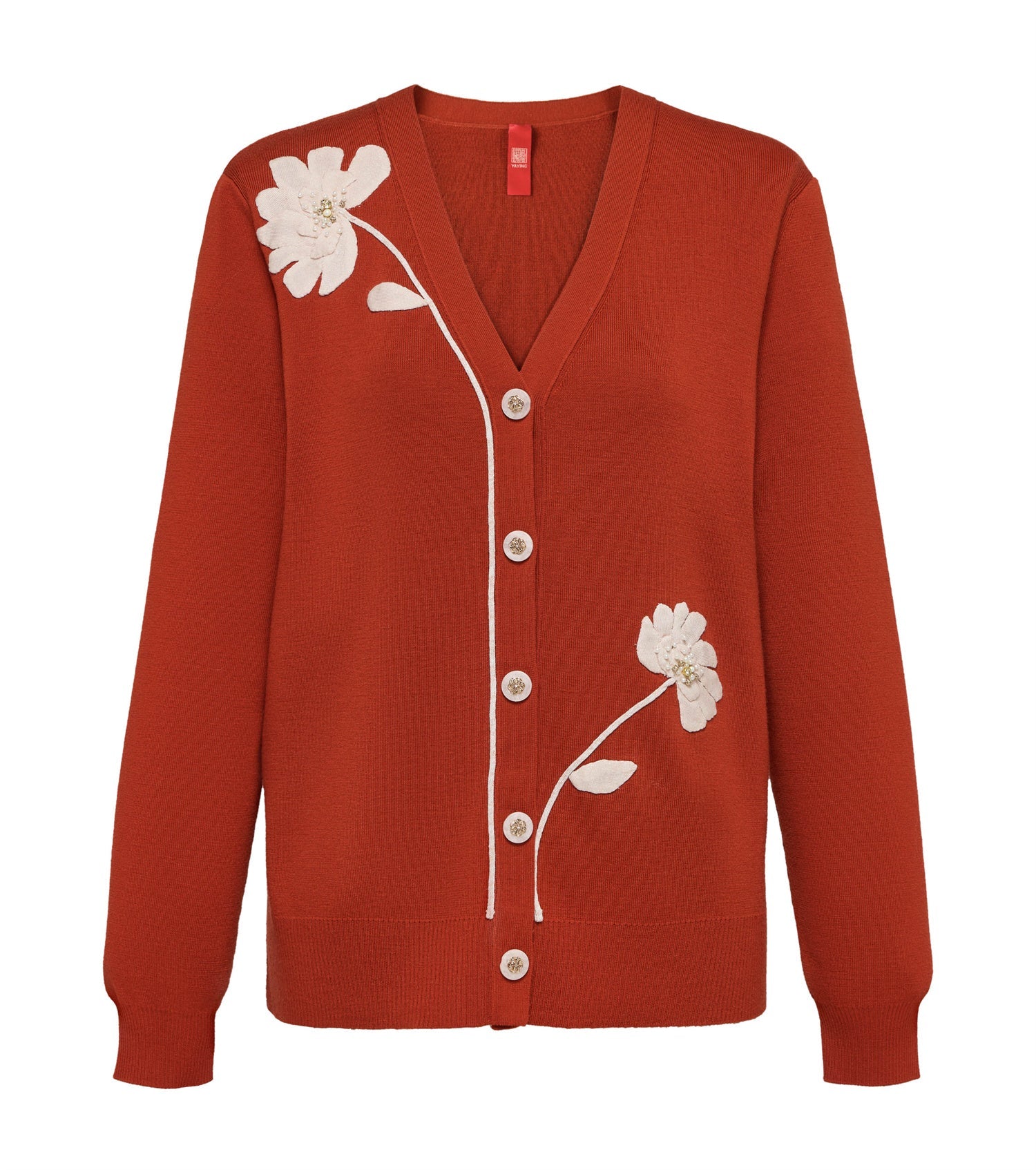 Wool Embroidered Knit Cardigan | Orange