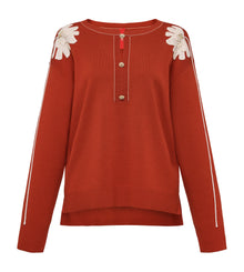 Wool Embroidered Sweater | Orange