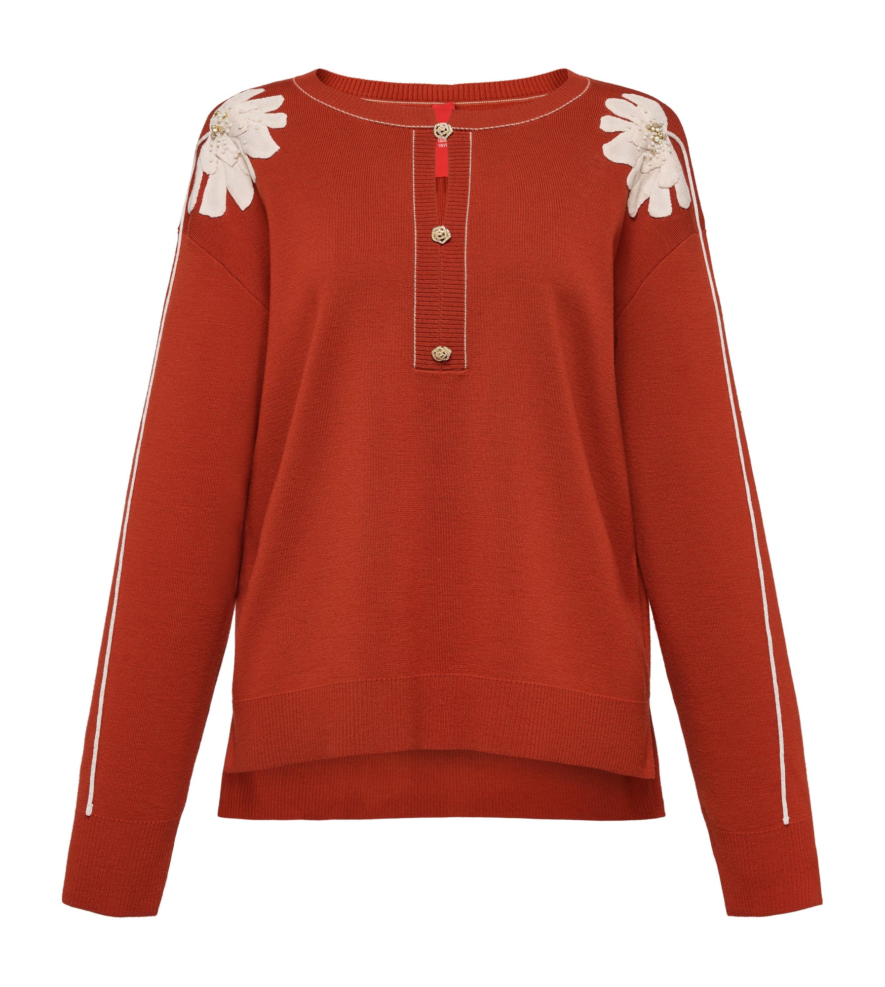 Wool Embroidered Sweater | Orange