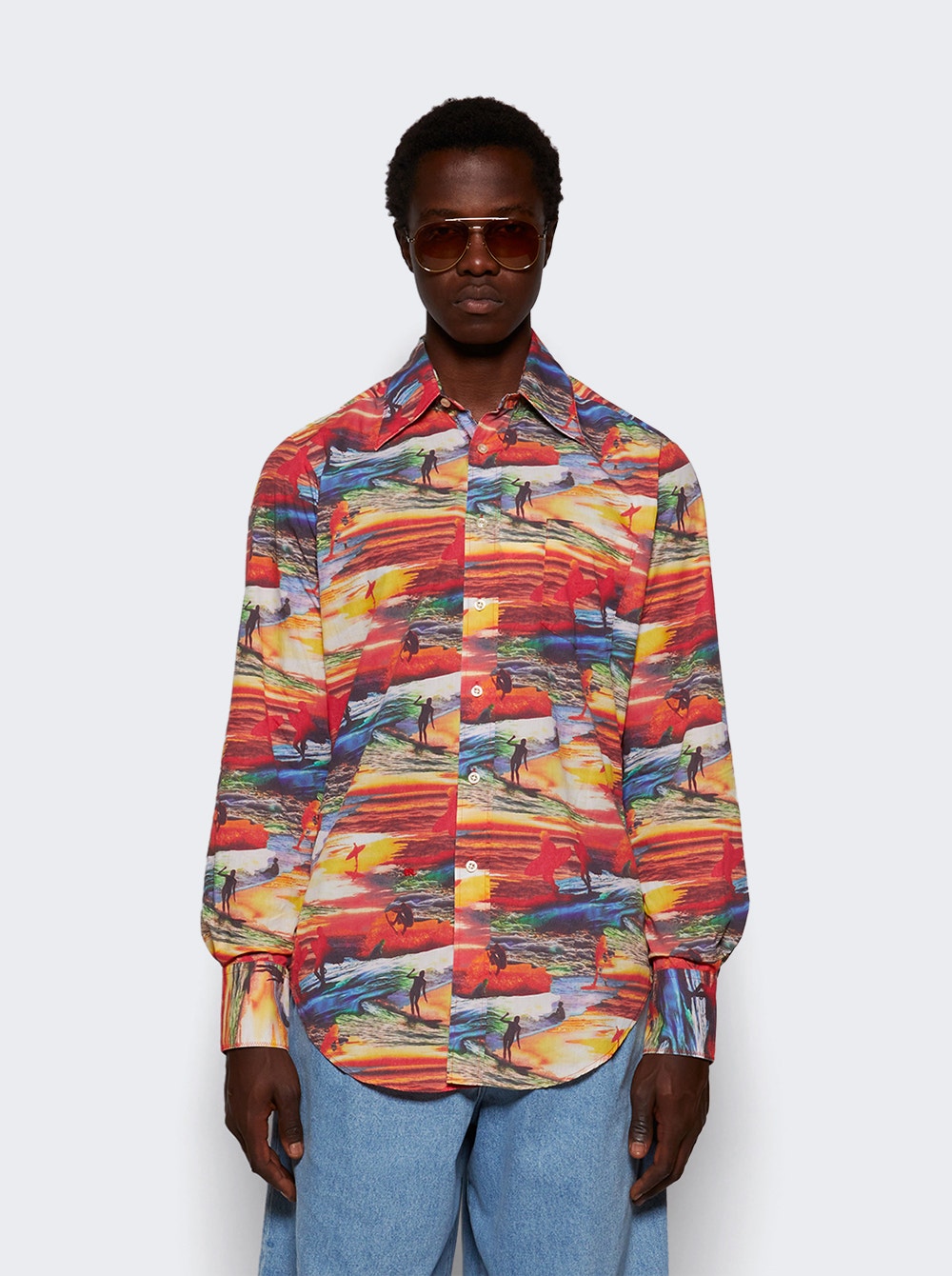 Men | ERL | Printed Woven Shirt | Red Sunset