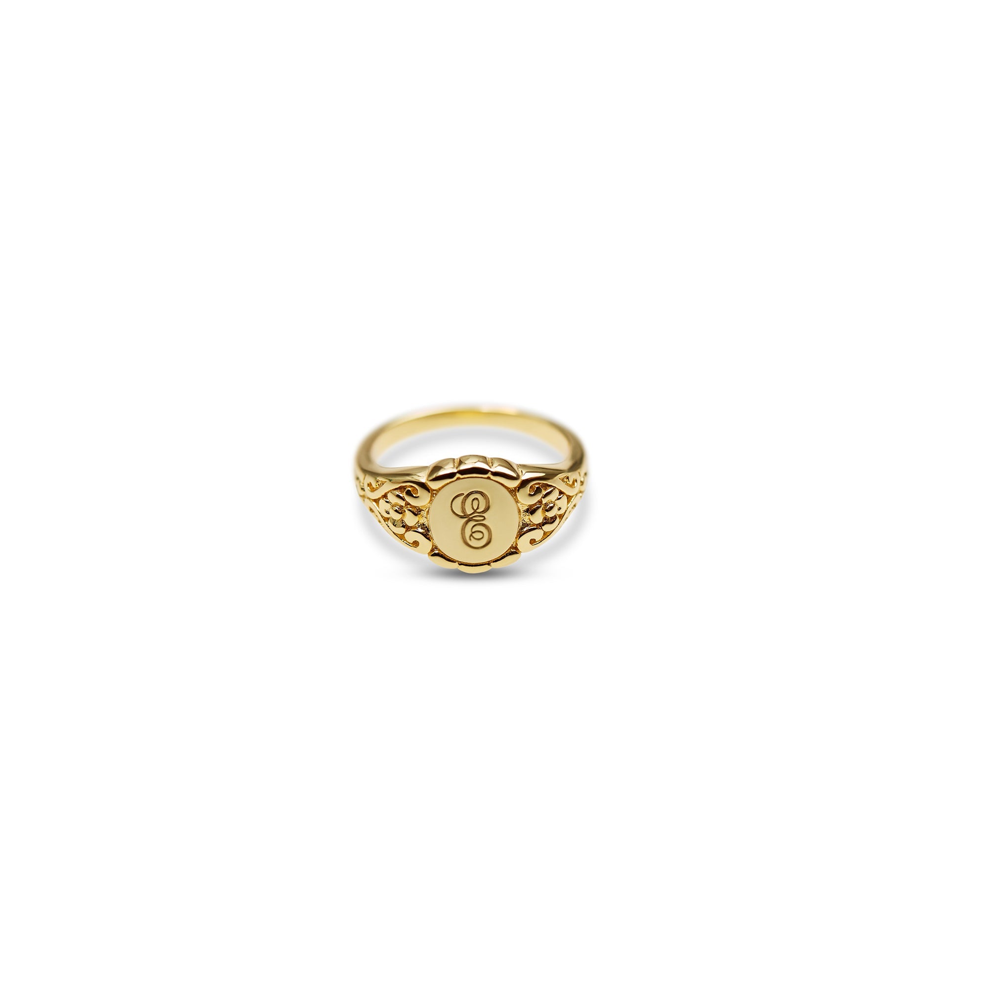 engraved initial letter e ring