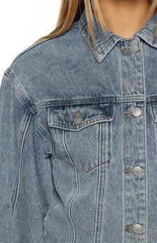 Elana Cinched Waist Denim Jacket | Mid Wash