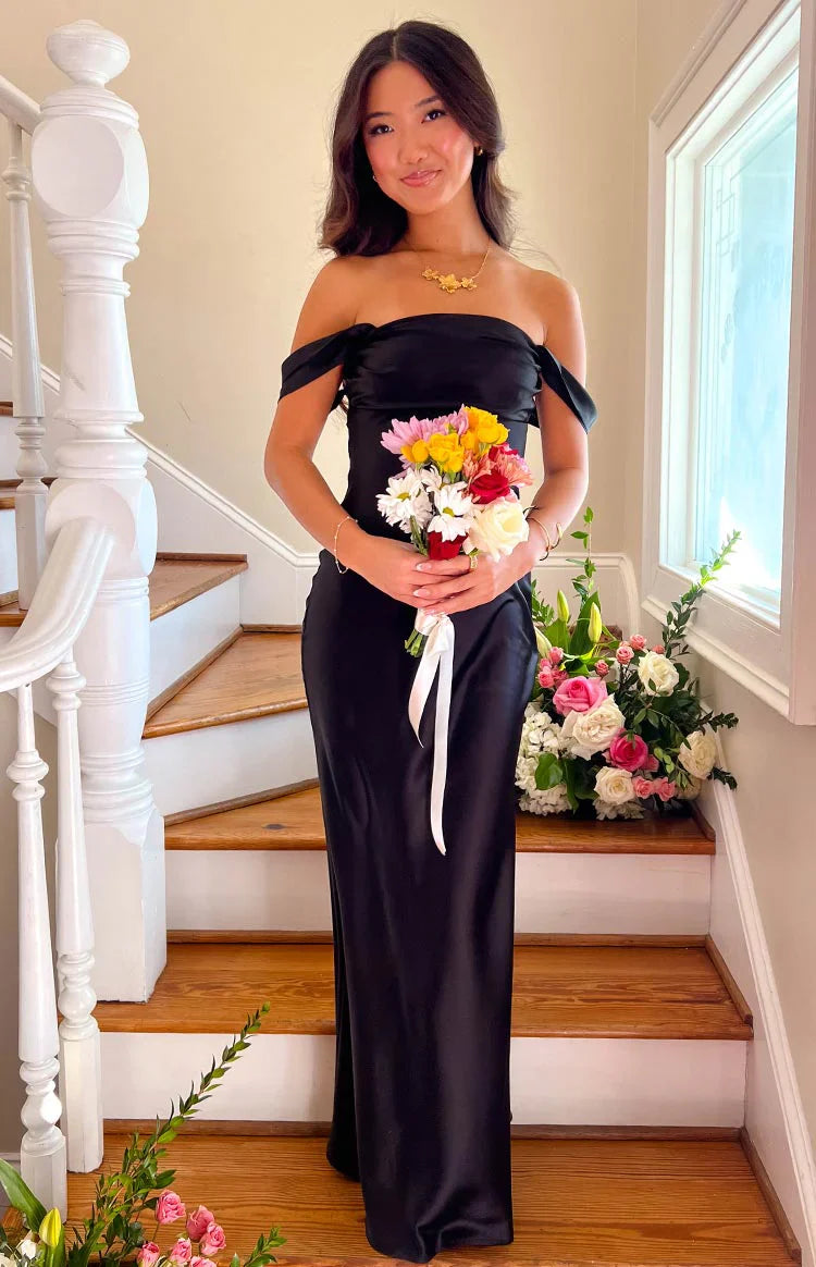 Ella Off Shoulder Formal Maxi Dress | Black