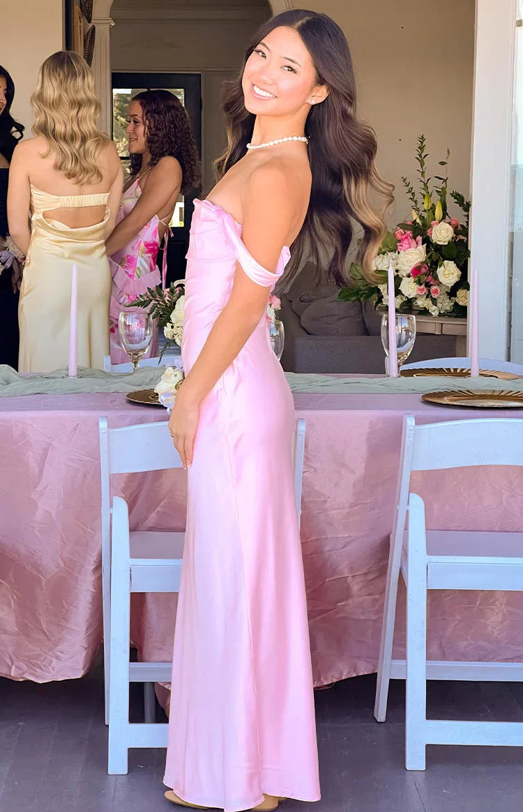 Ella Off Shoulder Prom Dress | Light Pink