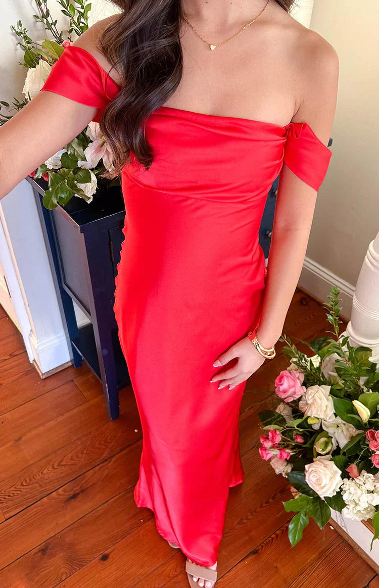 Ella Off Shoulder Formal Dress | Red
