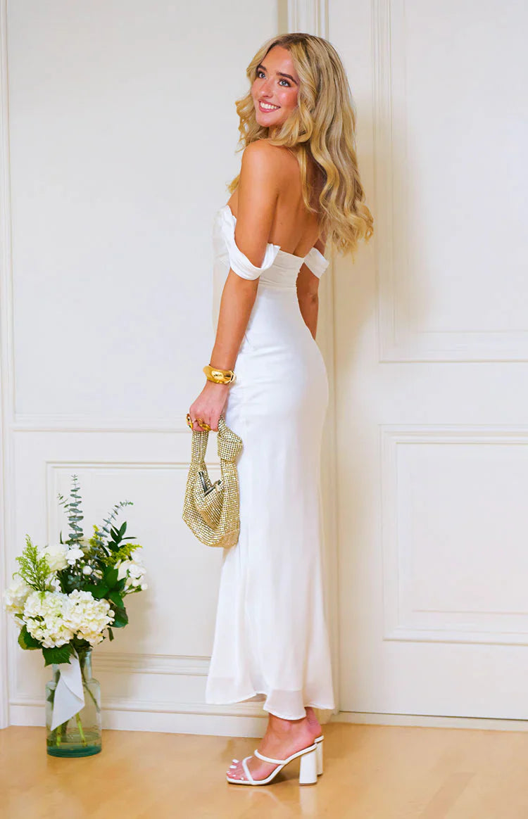 Ella Off Shoulder Formal Dress | White