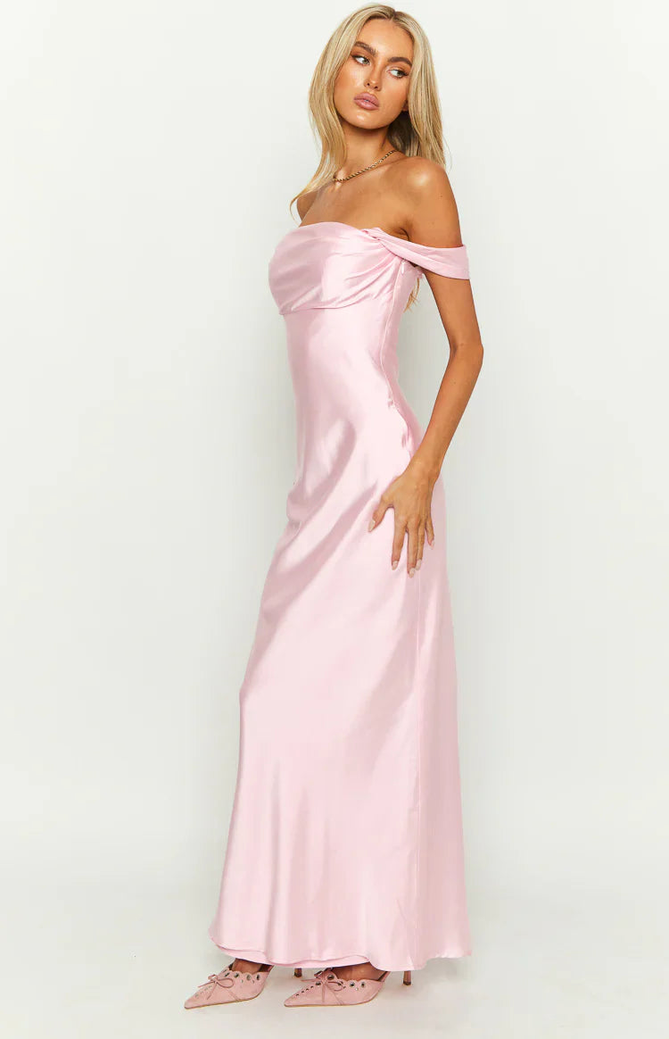 Ella Off Shoulder Prom Dress | Light Pink