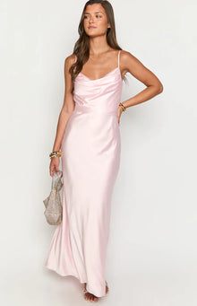 Elma Satin Wrap Tie Maxi Dress | Pink