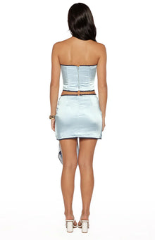 Elvi Ruched Satin Mini Skirt | Blue