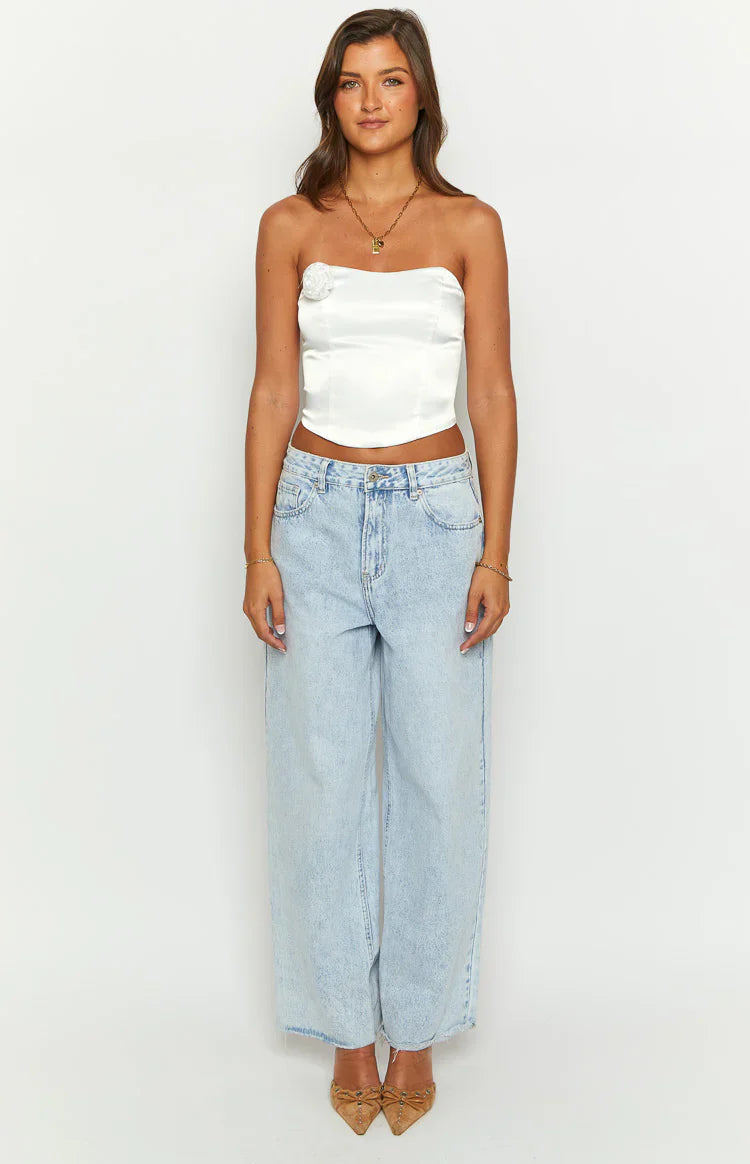 Ember Elegance Satin Corset Top | White